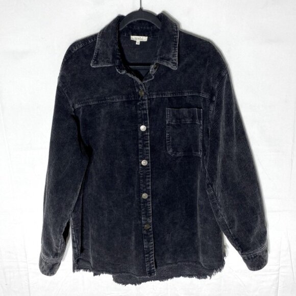 SOLD-La Miel Washed Black Corduroy Button-Up Shirt Shacket W Raw Hem M - Picture 1 of 16
